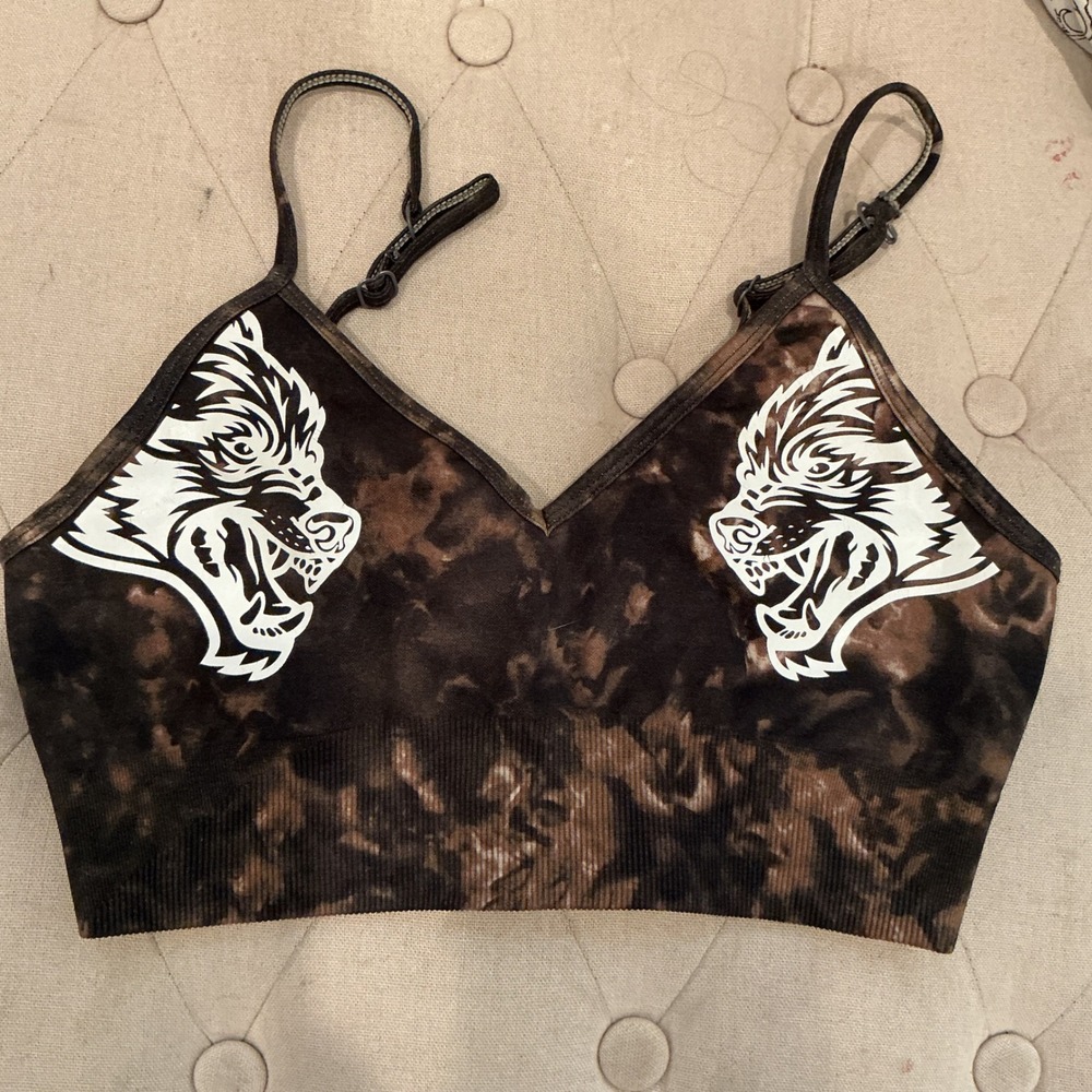 SHE Darc Sport Wolf Sports Bra Womens sz M Brown Acid Wash Excellent Limited Ed